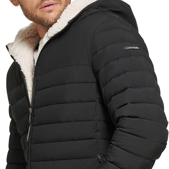 NEW Calvin Klein Mens Mid-weight Sherpa Lined PufferJacket sz small black - Picture 2 of 3